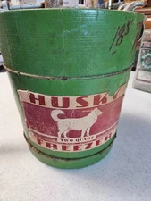 Vintage Husky 2 qt Wood Bucket Manual Crank Ice Cream Maker Green Preowned