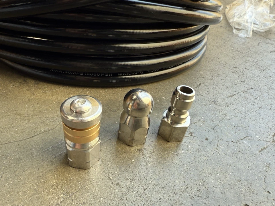 100ft Sewer Jetter Pressure Washer 5800PSI Hose Kit Clean Plumbing Drain Pipe - Image 3 of 4