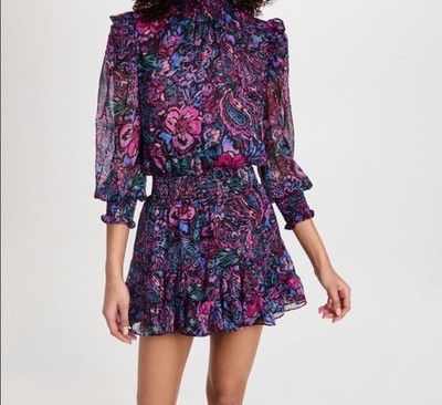 misa los angeles purple dress Misa Los Angeles Dress Size Large Sheer Smocked Mini Purple New With Tags