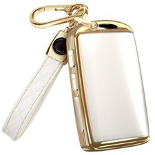 Compatible with Mazda Key Fob Cover  Leather Keychain - TPU Case for 3, White