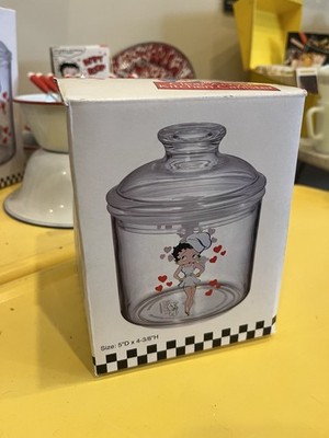 Betty Boop Acrylic Canister Clear Hearts 5''D x 4-3/8''H Dishwasher Safe Lid