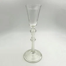 18TH CENTURY DOUBLE KNOP AIR TWIST WINE GLASS c1750 FOLDED FOOT