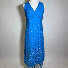 Loft Outlet Blue Micro Floral Sleeveless V-Neck A-Line Midi Dress Womens Size 4
