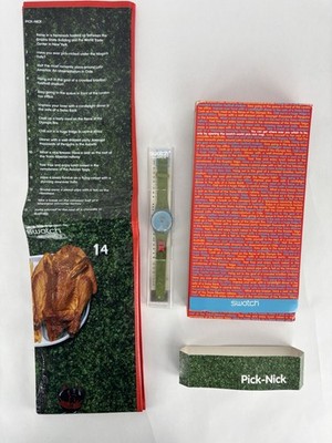 Swatch 2001 GN197 Pick Nick 34mm Green Quartz Watch w/Band & New Battery