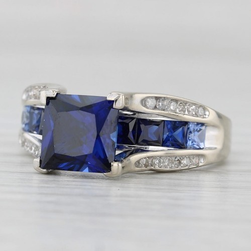 2.75ctw Creado en Laboratorio Diamante Zafiro Anillo 10k Oro Blanco Talla 6.75 - Imagen 1 de 10