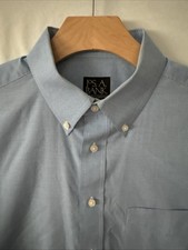 Jos A Bank Traveler Collection LG Long Sleeve Button Up/Down Blue/White Plaid