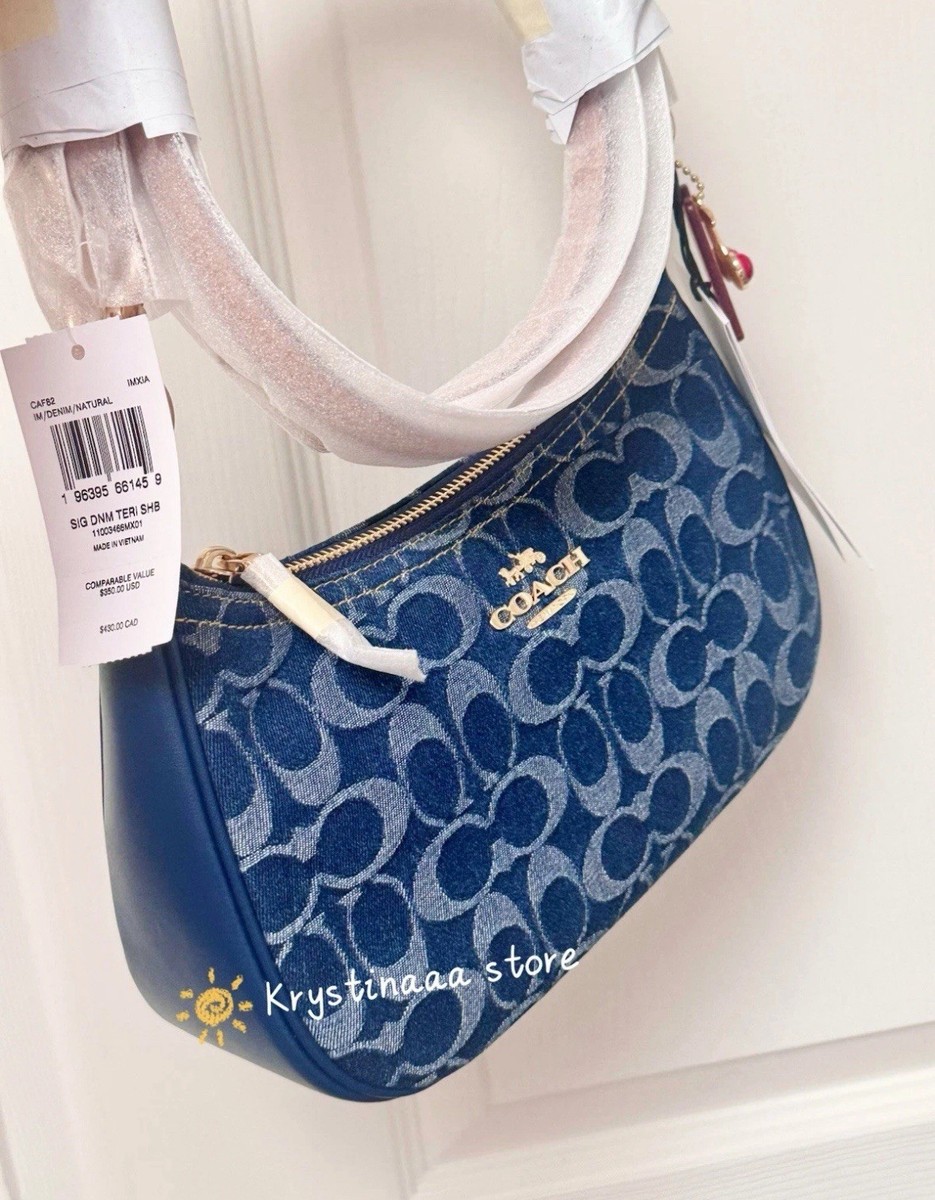 NWT Coach Teri Shoulder Bag In Signature Denim With Cherry Charm