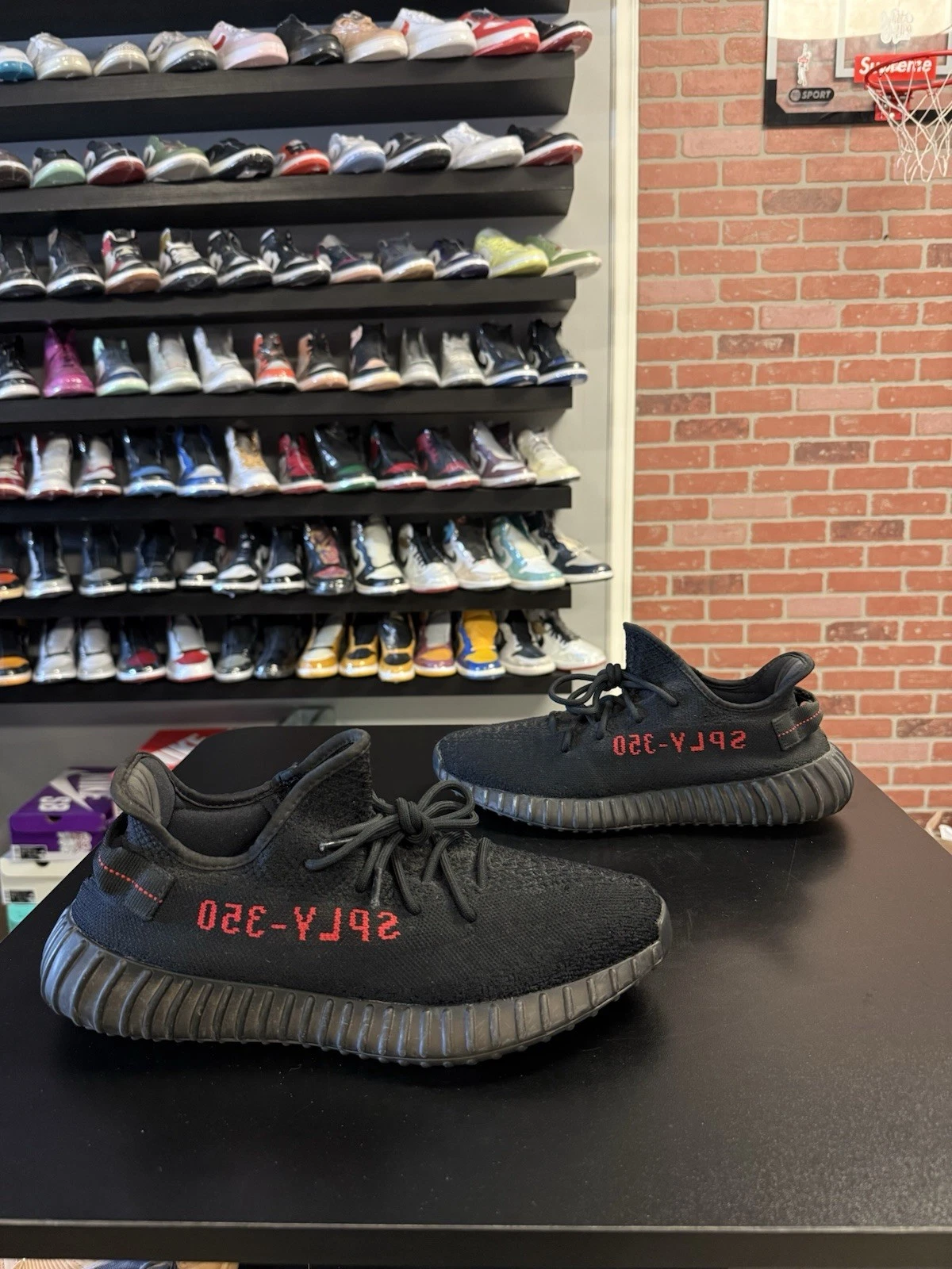 AUTENTICHE CP9652 Adidas Yeezy Boost 350 V2 allevate nere rosse taglia 11 5