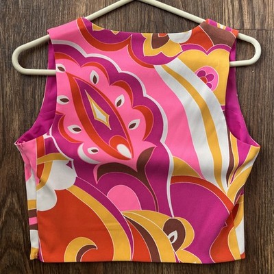 Express Women s Sleeveless Crop Top Pink Orange Psychedelic Print Size S