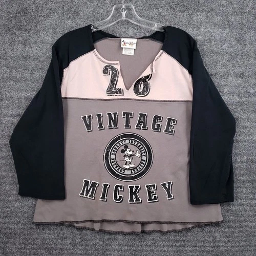 Walt Disney World Mickey Mouse Raglan T-Shirt Womens XL Gray Vintage Colorblock