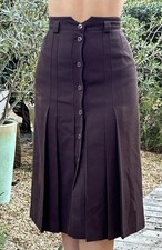 Vintage Fedora 40 Wool Blend Pleated Button Up Skirt Brown France