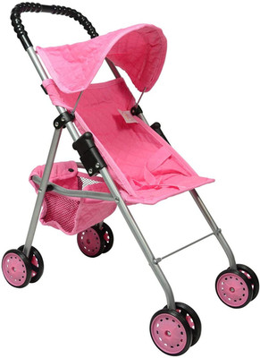 My First Doll Stroller with Basket, Foldable Doll Stroller (Pink Quilted)