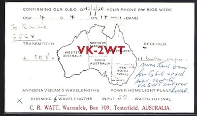 AK Tenterfield, Confirming our Q.S.O. of 12.2.50 your phone CW sigs were QSA 4s 