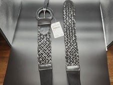 M/L Women's Black Braided Leather Belt with Stretch New Dress Belt Boho Goth NWT