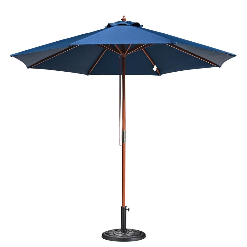 Yescom 9' Solid Wood Patio Umbrella w/ Base Stand Outdoor Event Rental Navy Blue