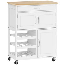Modern Kitchen Trolley, Rolling Island Storage Cart with Drawer, 9-bottle