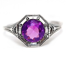 2CT Natural Amethyst 925 Sterling Silver Art Deco Ring Jewelry Sz 9 FB9-7
