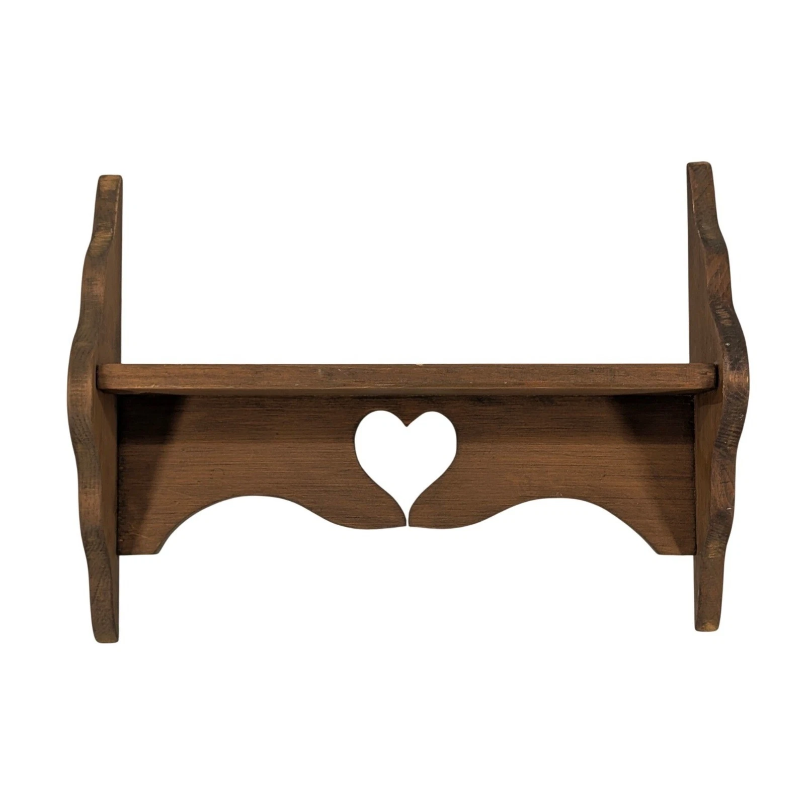 Vintage Wooden Wall Mount Display Shelf Heart Cutout Rustic Farmhouse Decor