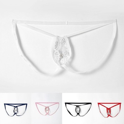 Sexy Herren Lace G String Unterwäsche T Back durchbrochenen Detail Thong Briefs