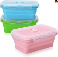 3 Stk Faltbare Frischhaltedosen mit Deckel, 500ML Faltbare Brotdosen Set,