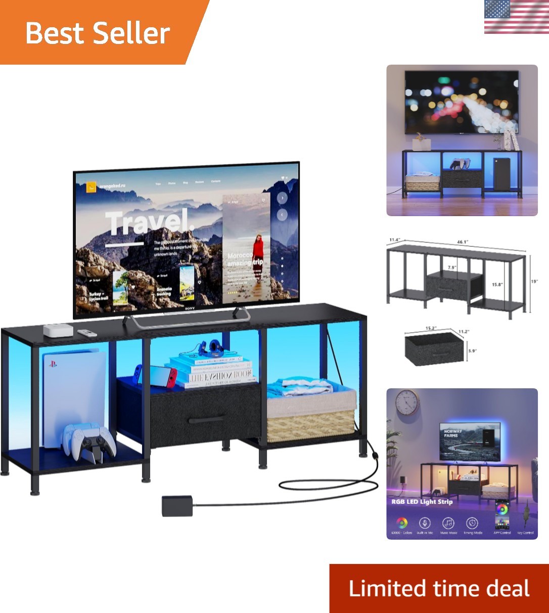With Led Lights And Storage For Living Rooms & Bedrooms