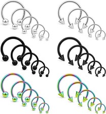 Vsnnsns 14G-16G-20G Septum  Nose Rings - Surgical 16G,Silver Black Rainbow