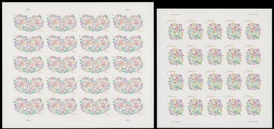2013, USA, WEDDING FLOWERS FOREVER & 66C, SELF-ADHESIVE PANES OF 20, SC.#4764-65
