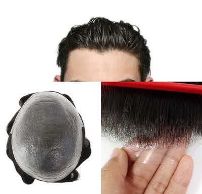 Toupee For Mens Human Hair Replacement System Ultra 0.03mm Thin Skin Hairpieces