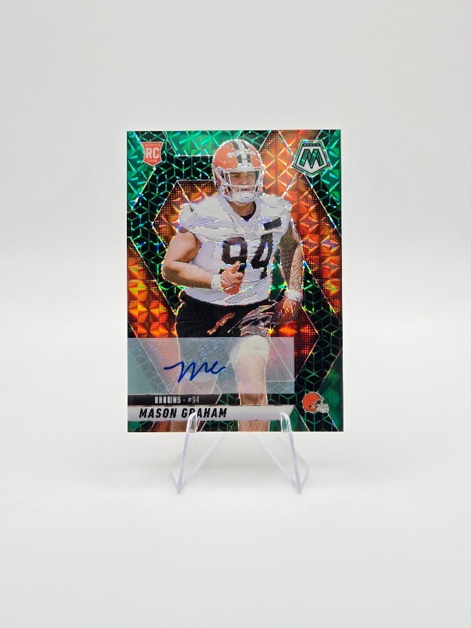 Mason Graham 2025 Panini Mosaic RC Auto FOTL Green Spectris SP /30 #311 Browns