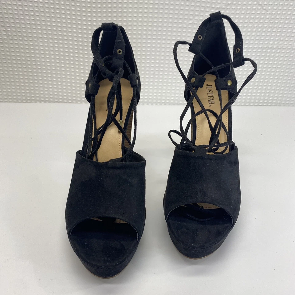 Just Fab Negro Gamuza Puntera Abierta Tacón Atado Talla 10 Foto 2 de 4