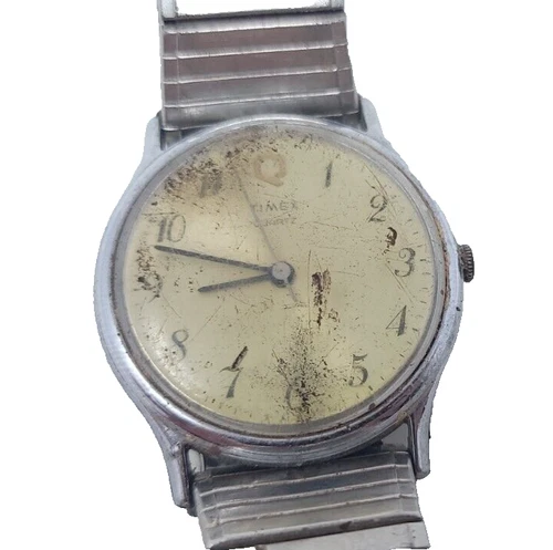 Timex Q Silver M Cell Date Water Resistant Vintage For Parts or Repair