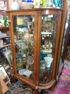 Antique Oak China Cabinet With Curved Glass Front Ebay