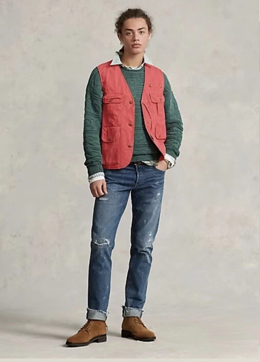 Polo Ralph Lauren Mens Red Canvas Fishing Vest Gilet Size XL BNWT RRP £349