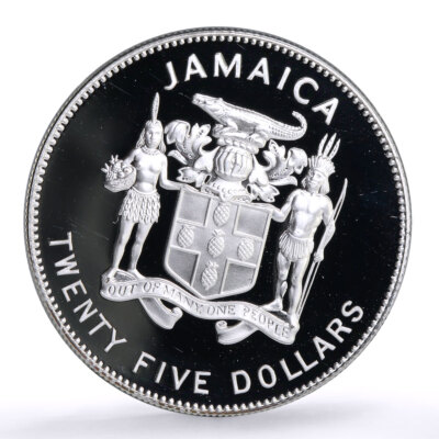 Jamaica 25 dollars Conservation Wildlife Parrot Bird Fauna silver