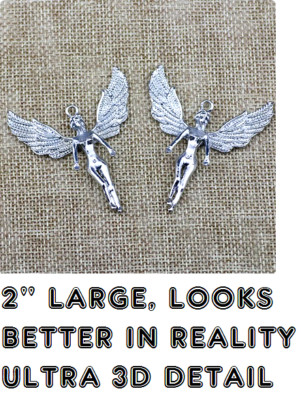 LARGE GODDESS FAIRY WING FANTASY Pendant 20'' 925 Sterling Silver Necklace Woman
