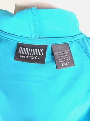 Additions by Chico's ~Size 1 (US M)~ Blue Hooded Short Sleeve Full