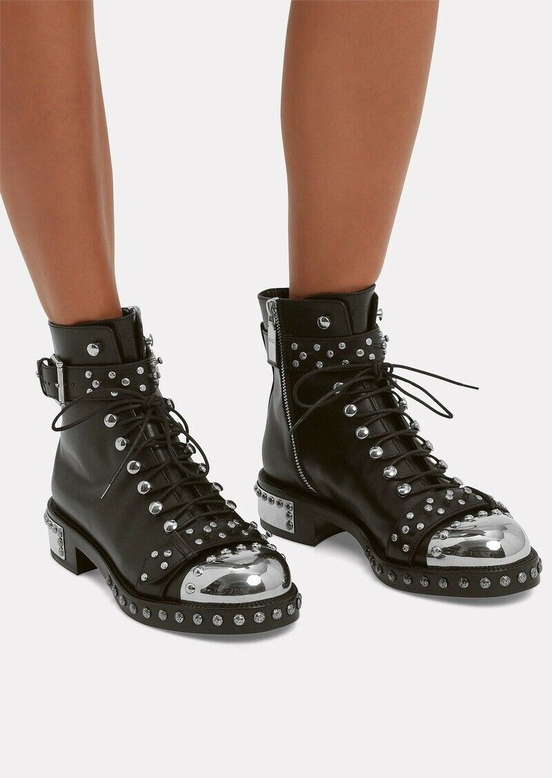 leather and studded Combat boots