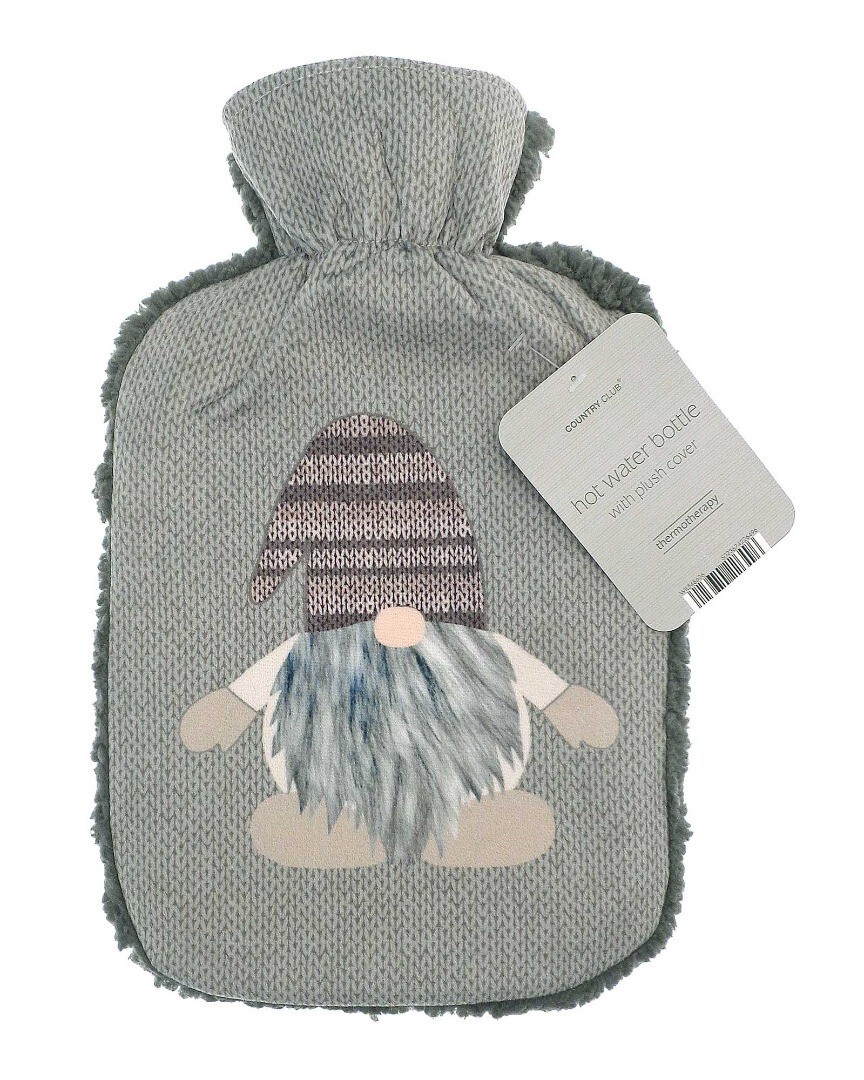 Country Club Skandi Gonk Grey Sherpa Backed Fleece 2L Hot Water Bottle