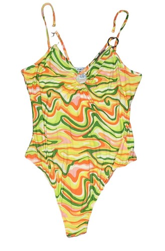 Neu Mod Psychedelic Body orange gelb grün marmoriert Rue21 Damen Junior L - Bild 1 von 7