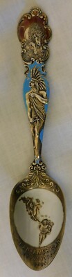 Rare Sterling/Enamel Souvenir Spoon 1901 Pan American Expo Indian/Buffalo Handle