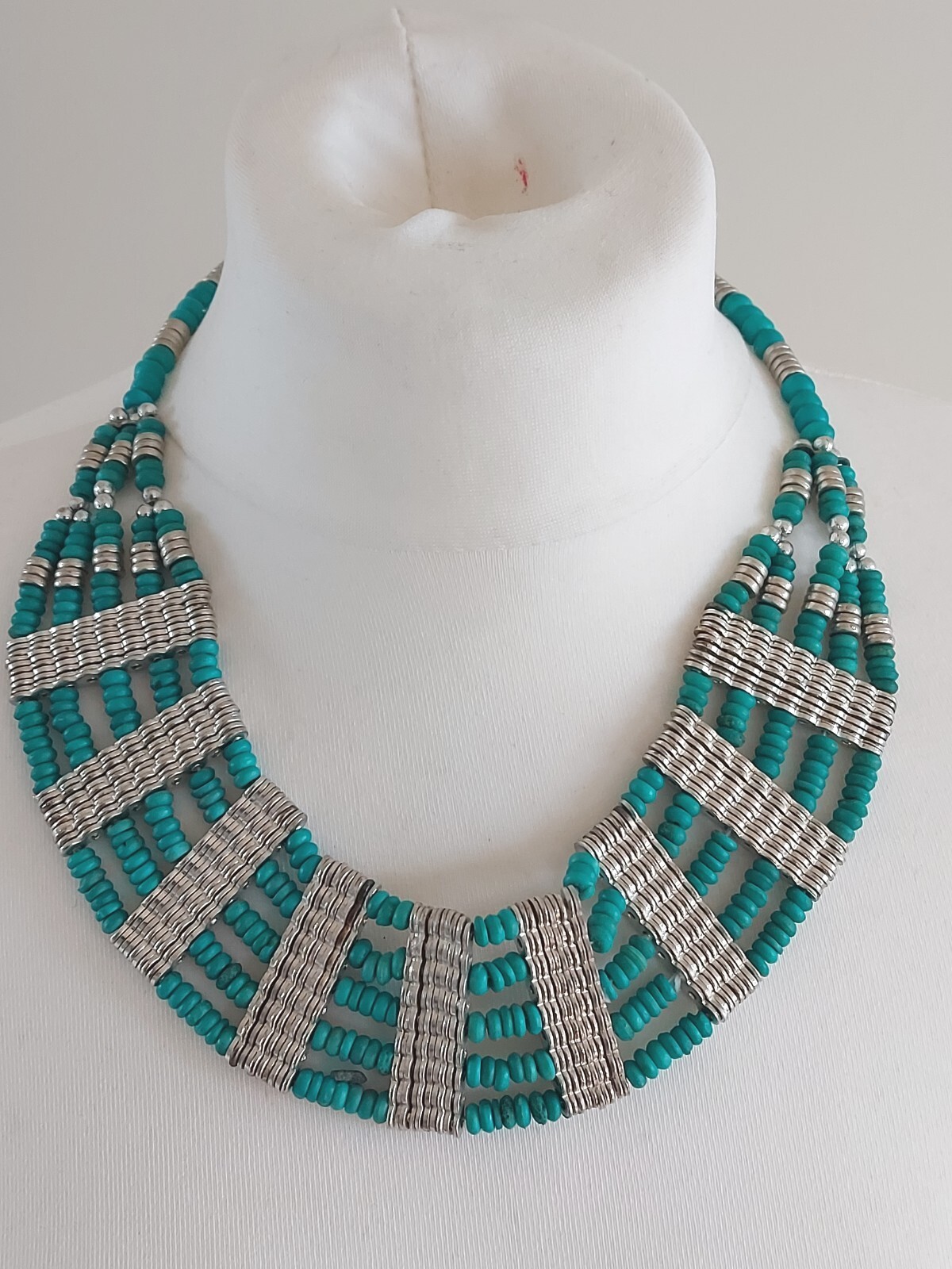 Statement Cleopatra Style Necklace Silvertone & T… - image 8