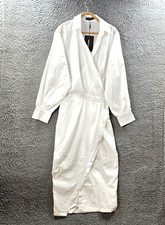 New PRETTYLITTLETHING Womens Pencil Midi Wrap Dress Size 12 White Long Sleeve
