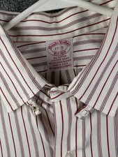 VTG Brooks Brothers 17 35 Red Striped Long Sleeve Button Up Cotton Shirt USA
