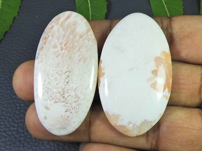AAA Pink Scolocite Oval Shape 2Pcs cabcohon Loose Gemstone 136Cts. 49-50MM