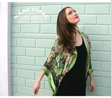 Nancy Mac Green Floral 100% Silk Floaty Kimono Shrug Size S/m 6 8 10 12 14 Boho