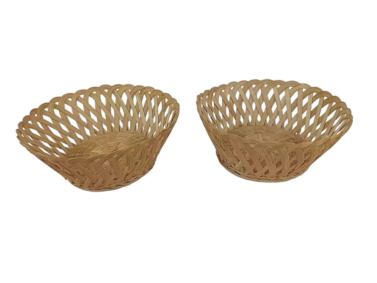 Cesta de mimbre vintage de bambú x 2 celosía tejida abierta circular retro boho