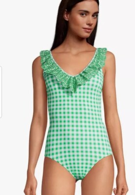 NWT Lands End Draper James Green Gingham Tummy Control 1 Piece