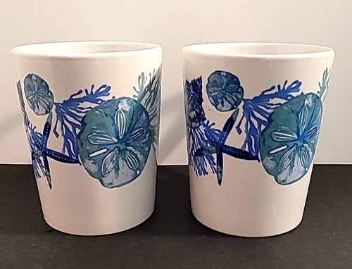 Ocean Theme Mug Coffee Cup Beach House Royal Norfolk 12 oz. White & Blue Set/ 2 - Picture 6 of 9