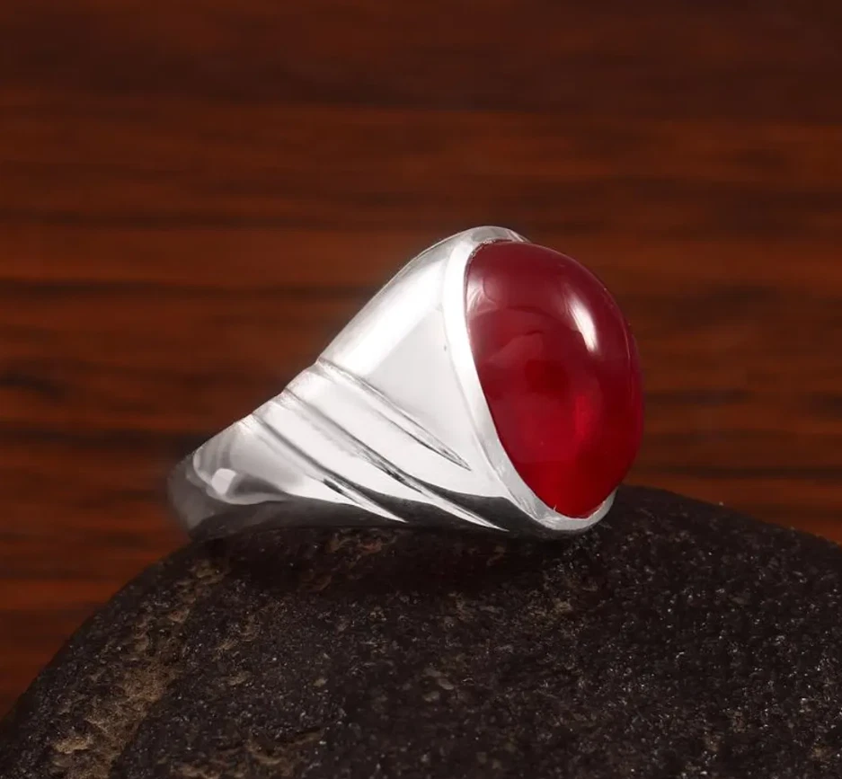 Genuine Real Red Star Ruby Ring 925 Silver Wedding Ruby Jewelry Ring For Men - Image 3 of 4