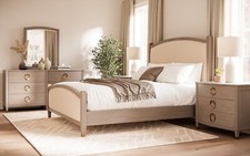 Solid Wood Upholstered Bedroom Set Amish Curved Panel